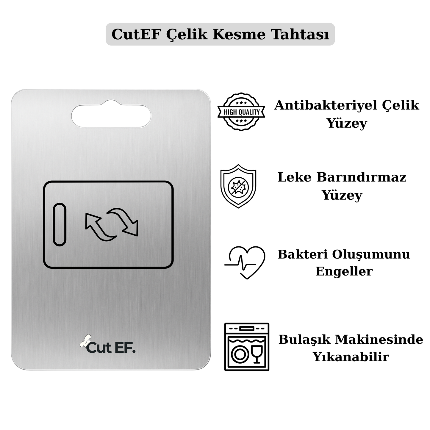 CUT EF Paslanmaz Çelik Kesme Tahtası